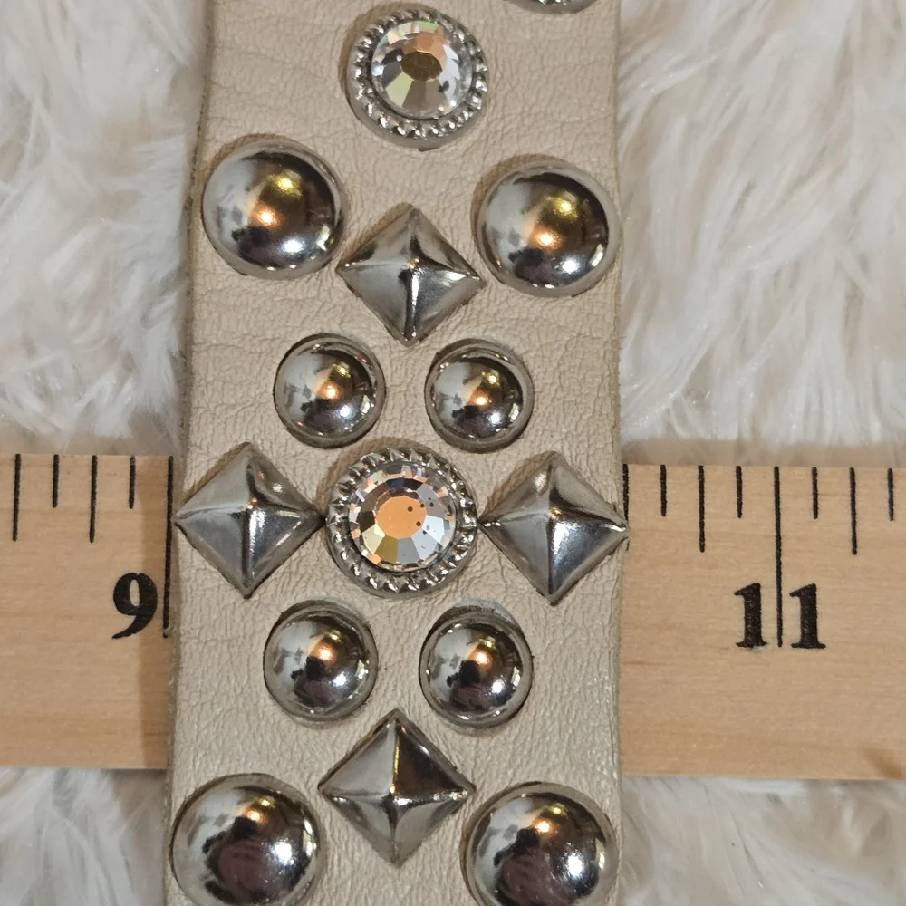 Studded Cream Belt with Silver Accents